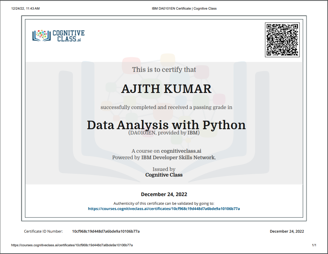 Data Analysis Certificate